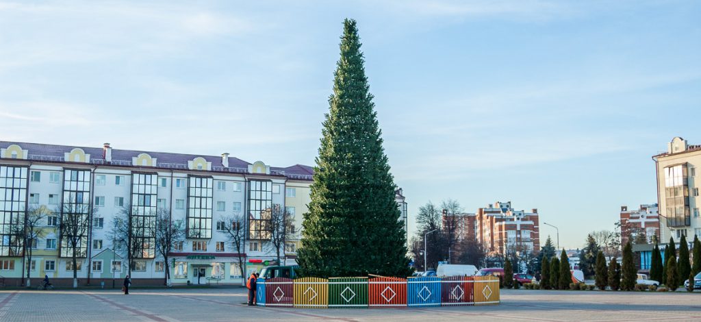 Городская новогодняя ель установлена на площади в Пинске