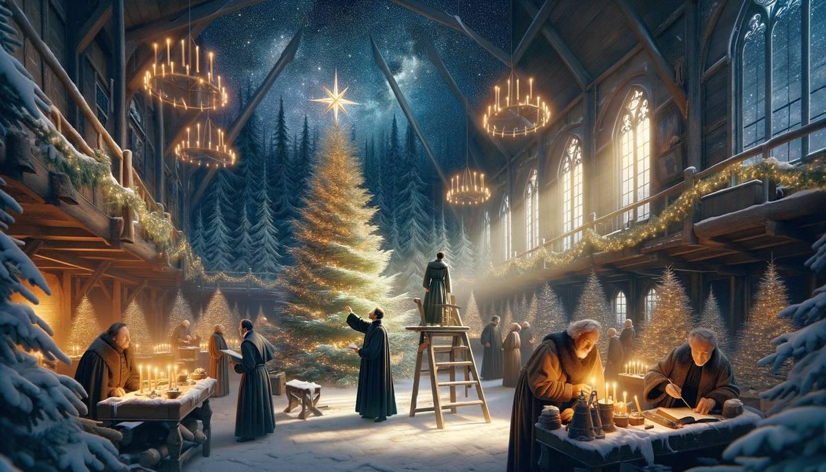 Мартин Лютер создает свою знаменитую елочную инсталляцию, вдохновленную звездным небом