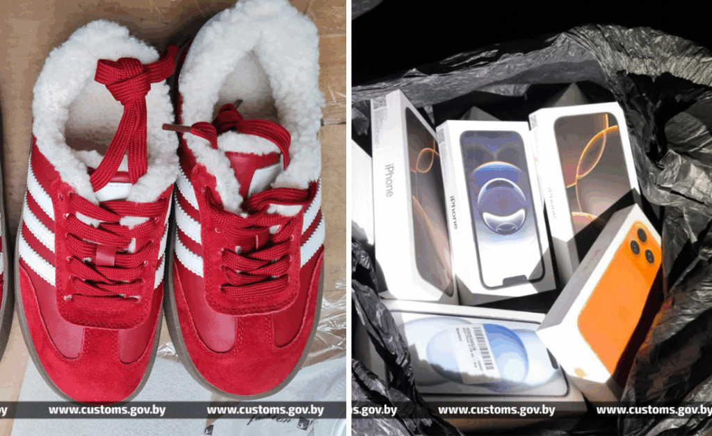 Гомельская таможня задержанные товары: красные кроссовки и iPhone 