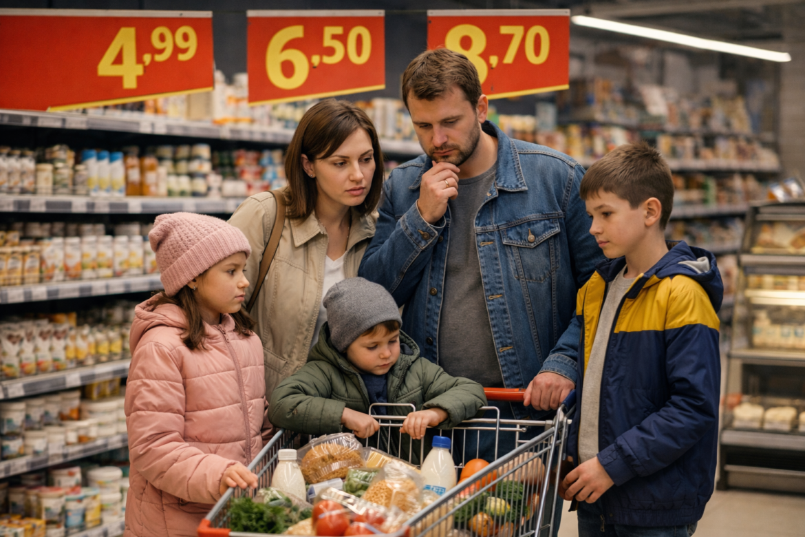 Многодетная семья в магазине – рост семейного капитала и рост цен в Беларуси