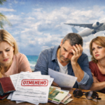 Разочарованные туристы с документами и деньгами после отмены поездки