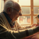 Пожилой мужчина держит в руках макет дома – символ дарения недвижимости и уязвимости пожилых людей перед мошенничеством