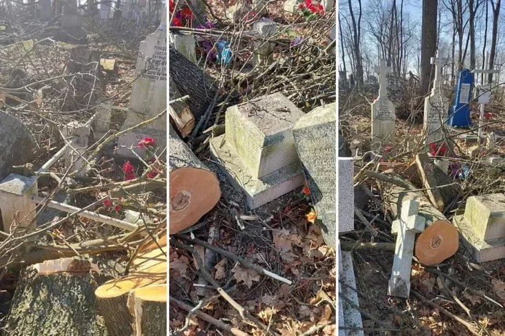 Поваленные во время уборки памятники